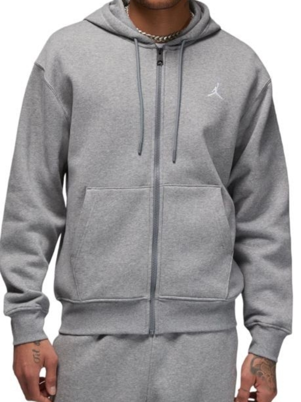 Jordan Men's Light Grey Zip-Up Hoodie with Jumpman Logo